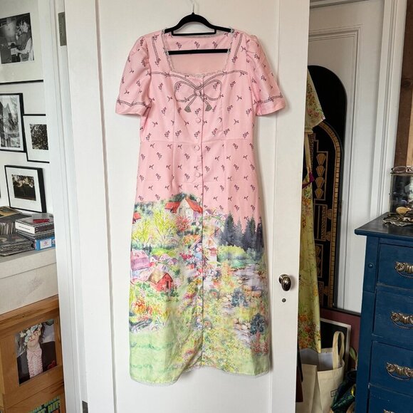 Dresses & Skirts - Pink Village Scene Dress sz Large